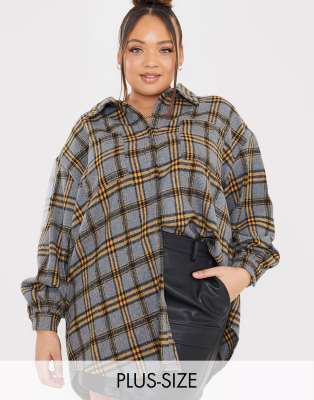 In The Style Plus X Megan Mckenna Oversized Plaid Shirt In Gray Multi