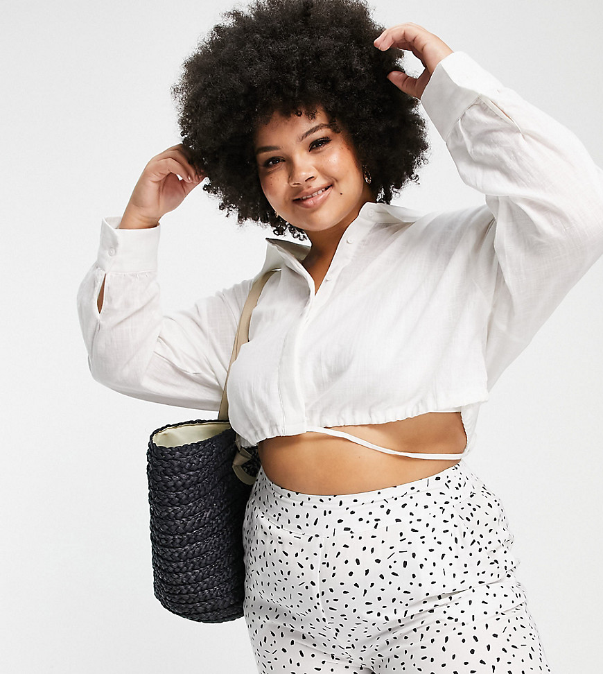 In The Style Plus x Naomi Genes drawstring cropped shirt in white