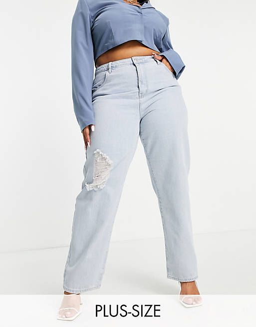 In The Style Plus exclusive dad jeans in light blue