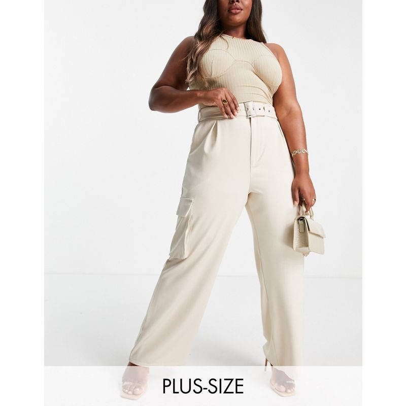 In The Style Plus x Naomi Genes - Pantaloni cargo a fondo ampio color pietra