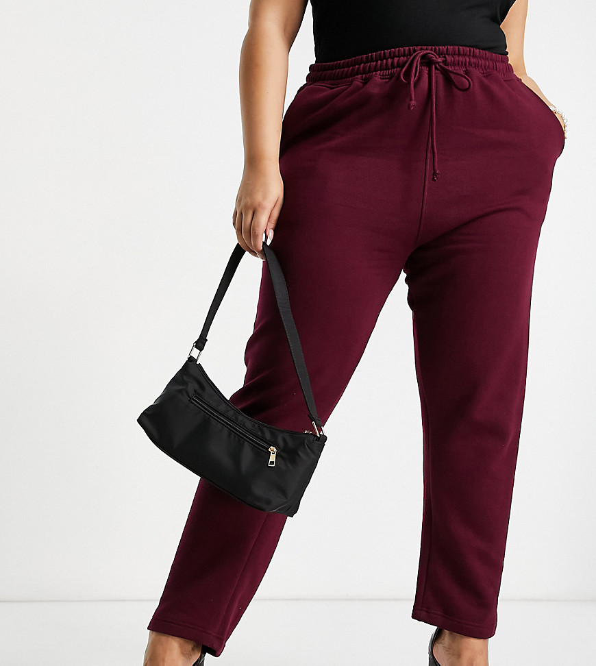 In The Style Plus x Naomi Genes straight leg sweatpants in burgundy-Red