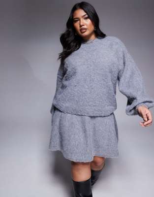 In The Style Plus In The Style Plus x Natalya Wright exclusive fluffy balloon sleeve jumper co-ord in charcoal-Grey