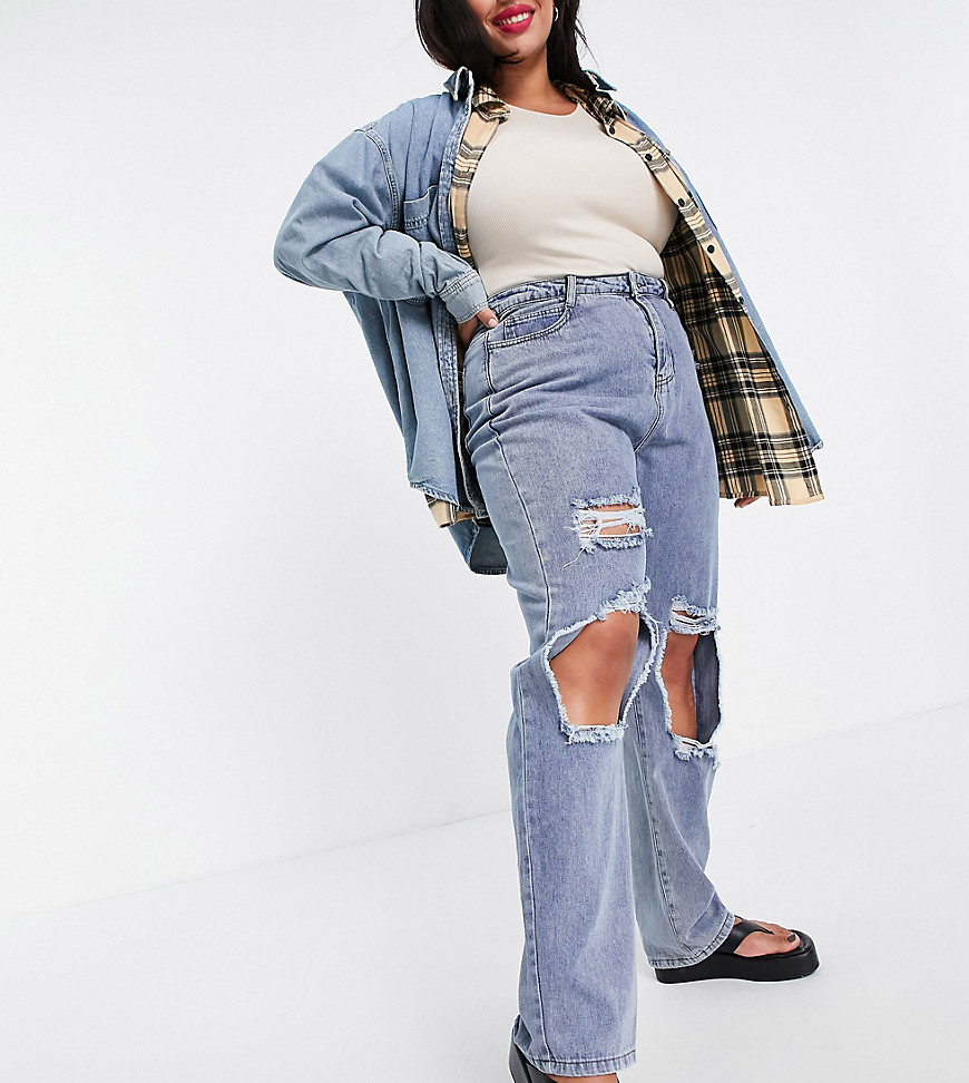 Plus-size jeans by In The Style Collaboration with influencer Olivia Bowen Distressed finish High rise Five pockets Straight fit
