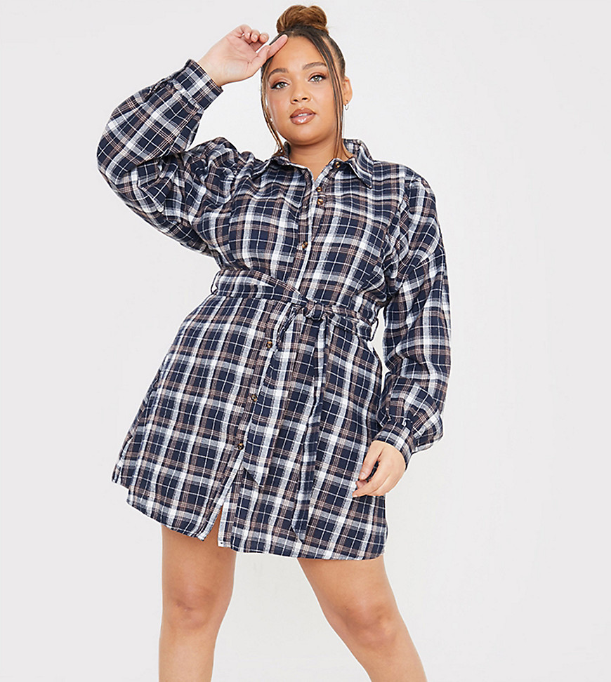 In The Style Plus X Olivia Bowen Longline Shirt Dress With Belt Detail In  Plaid-multi