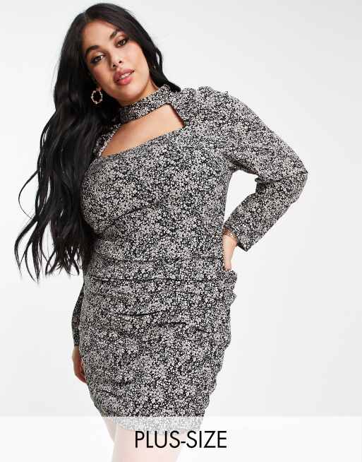 In The Style Plus x Olivia Bowen – Minikleid mit Puffärmeln, Zierausschnitt an der Brustpartie und Blümchenmuster