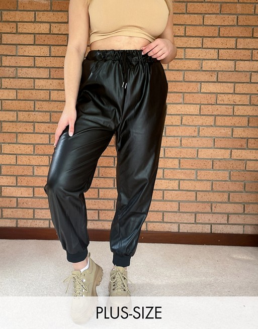 In The Style Plus x Olivia Bowen pu jogger in black
