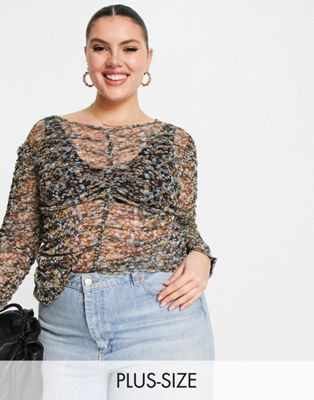 In The Style Plus x Olivia Bowen ruched front top in ditsy floral print