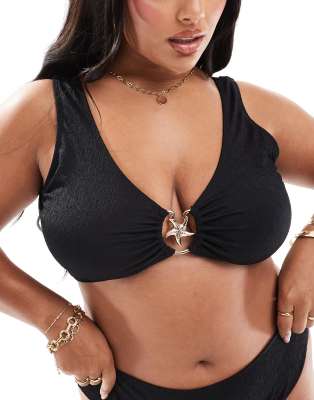 In The Style Plus x Perrie Sian - Bikinioberteil in Schwarz mit Seestern-Detail, Kombiteil