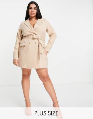 In The Style Plus x Perrie Sian blazer dress with belt detail in cream