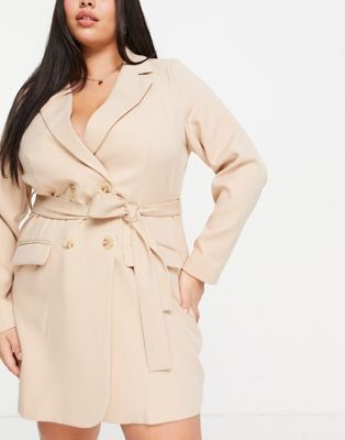 In The Style x Perrie Sian blazer dress with belt detail in cream