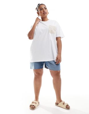 In The Style Plus In The Style Plus x Perrie Sian crochet pocket oversized t-shirt in white