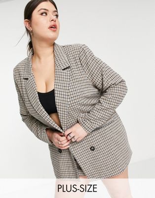 In The Style Plus x Perrie Sian double breasted blazer co-ord in cream check