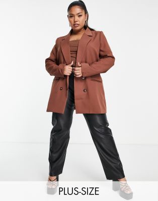 In The Style Plus X Perrie Sian Double Breasted Blazer In Chocolate