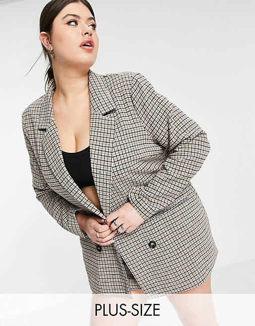 In The Style Plus x Perrie Sian - Double breasted geruite blazer in crème, deel van co-ord set