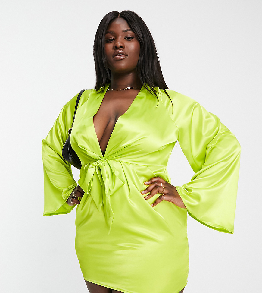 In The Style Plus x Perrie Sian exclusive knot front shirt dress in lime-Green
