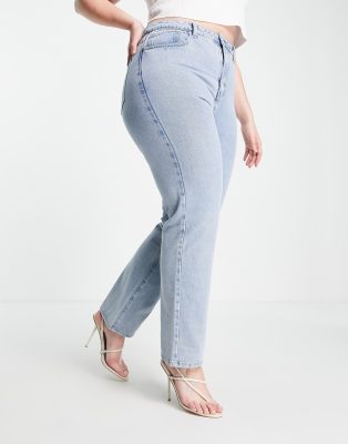 In The Style Plus x Perrie Sian - Gerade Jeans in verwaschenem Mittelblau