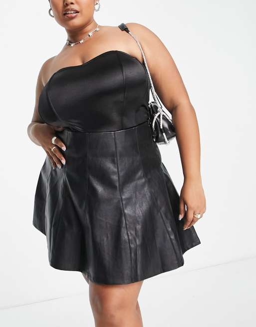 Plus size leather look pleated skirt sale