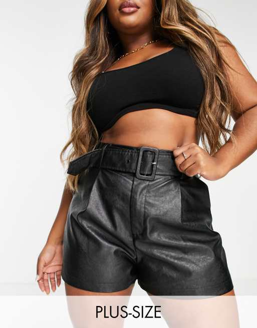 In The Style Plus x Perrie Sian leather look shorts in black | ASOS