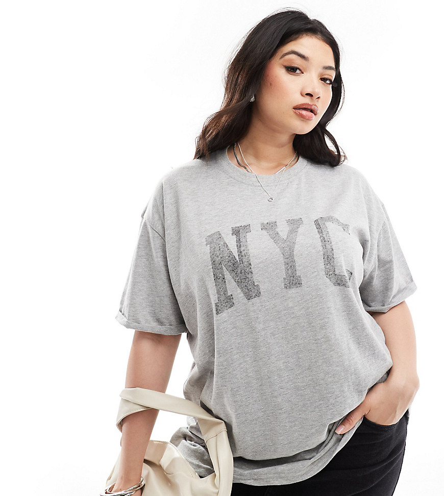 In The Style Plus x Perrie Sian NYC logo t-shirt in grey