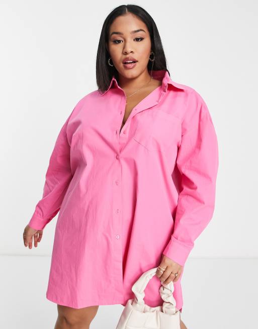 Pink shirt store dress plus size