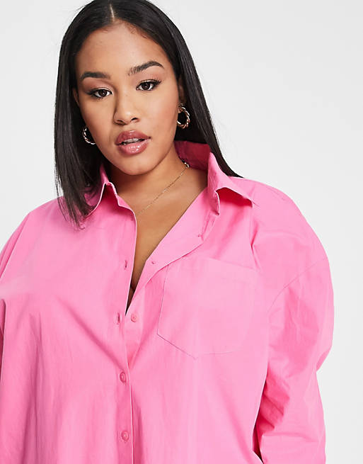 In The Style Plus x Perrie Sian oversized shirt dress in pink