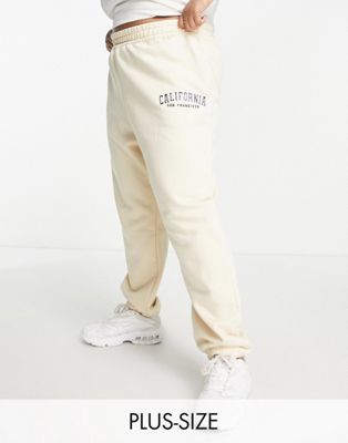 In The Style Plus x Perrie Sian slogan jogger co-ord in cream - ASOS Price Checker