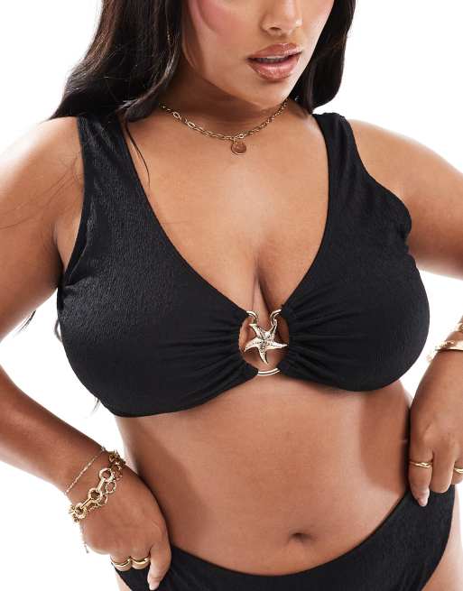 In The Style Plus x Perrie Sian starfish detail bikini top in black (part of a set)