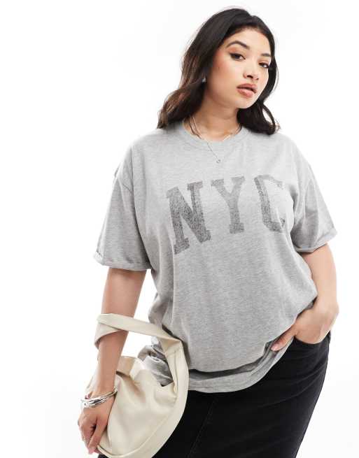 In The Style Plus x Perrie Sian – Szary T-shirt z logo NYC