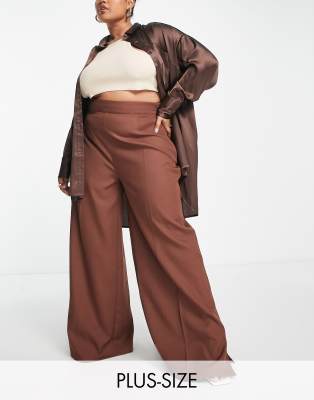 In The Style Plus x Perrie Sian tailored pants with side split detail in rust-Orange