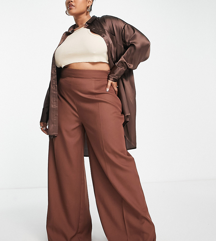 In The Style Plus x Perrie Sian tailored pants with side split detail in rust-Orange