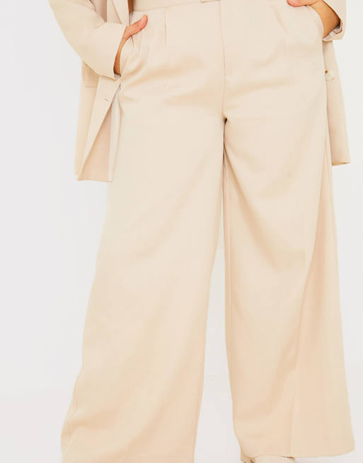 In The Style Plus x Perrie Sian tailored wide leg pants in camel - part of  a set