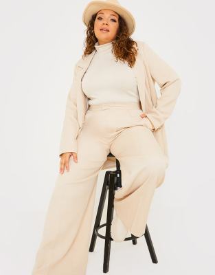 In The Style Plus x Perrie Sian tailored wide leg trouser co ord in camel - ASOS Price Checker