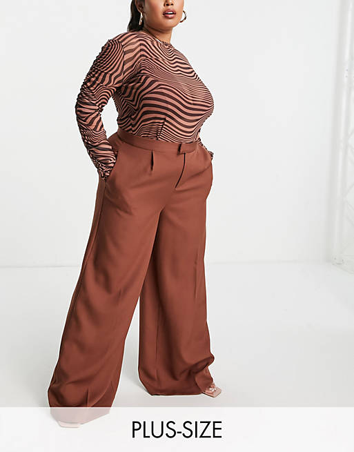 In The Style Plus x Perrie Sian wide leg pants in chocolate (part of a set)