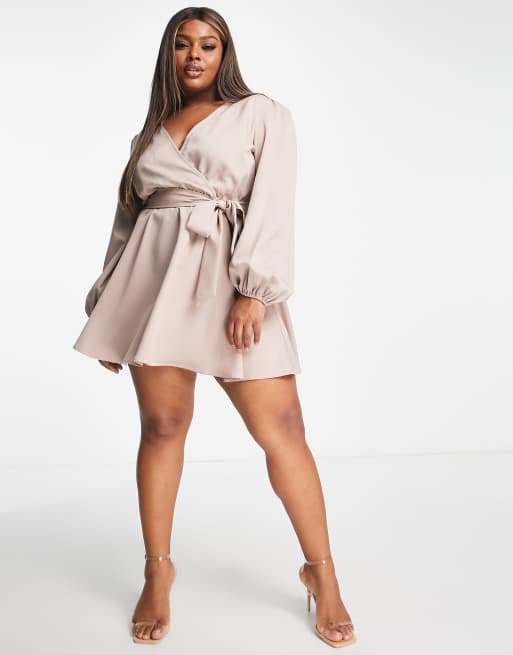 In The Style Plus x Perrie Sian wrap detail volume sleeve skater