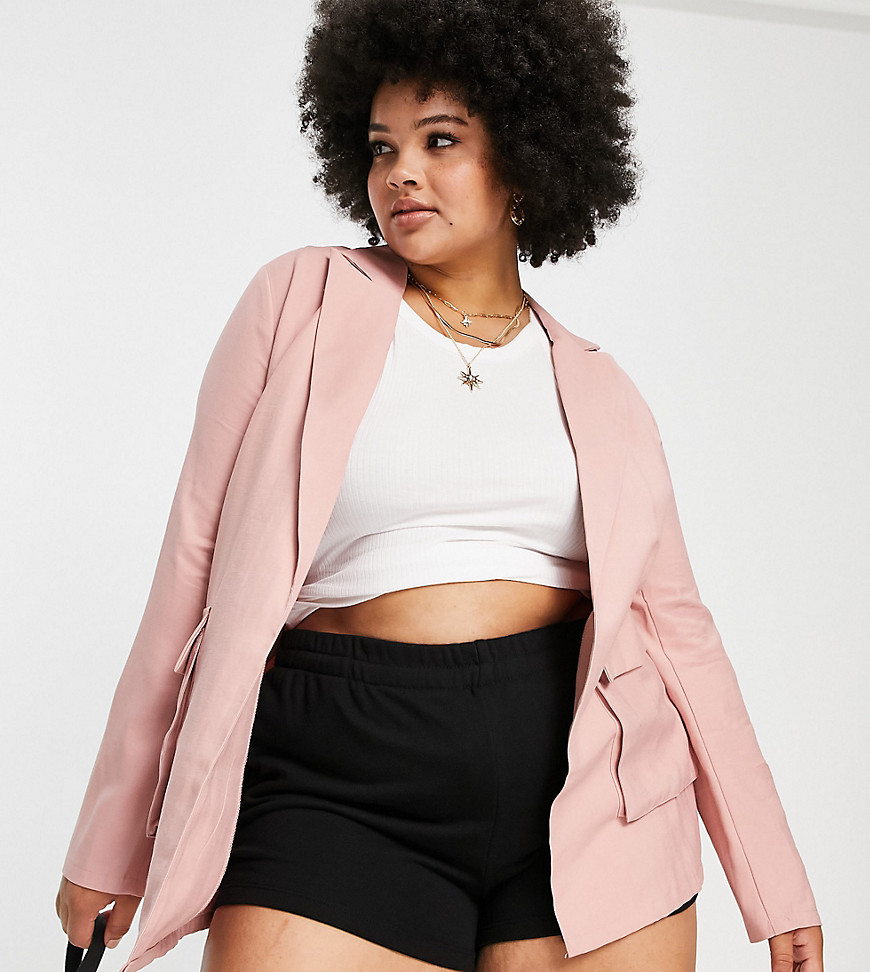 In The Style Plus x Saffron Barker relaxed blazer in pink