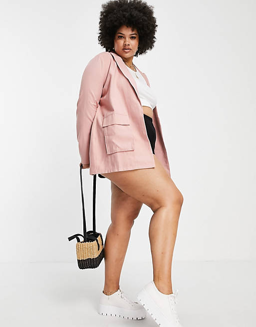 Suits & Separates In The Style Plus x Saffron Barker relaxed blazer in pink 