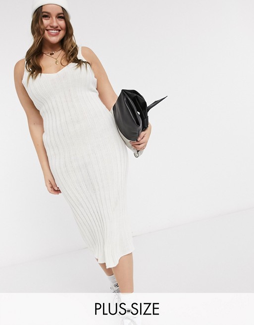 In The Style Plus x Shaughna ribbed midi dress in cream
