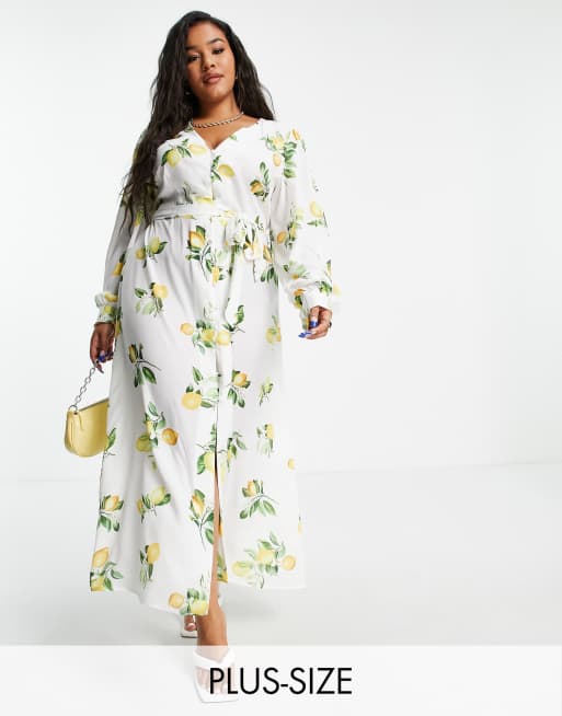 In The Style Plus x Stacey Solomon - Robe mi-longue nouée à motif citrons estival