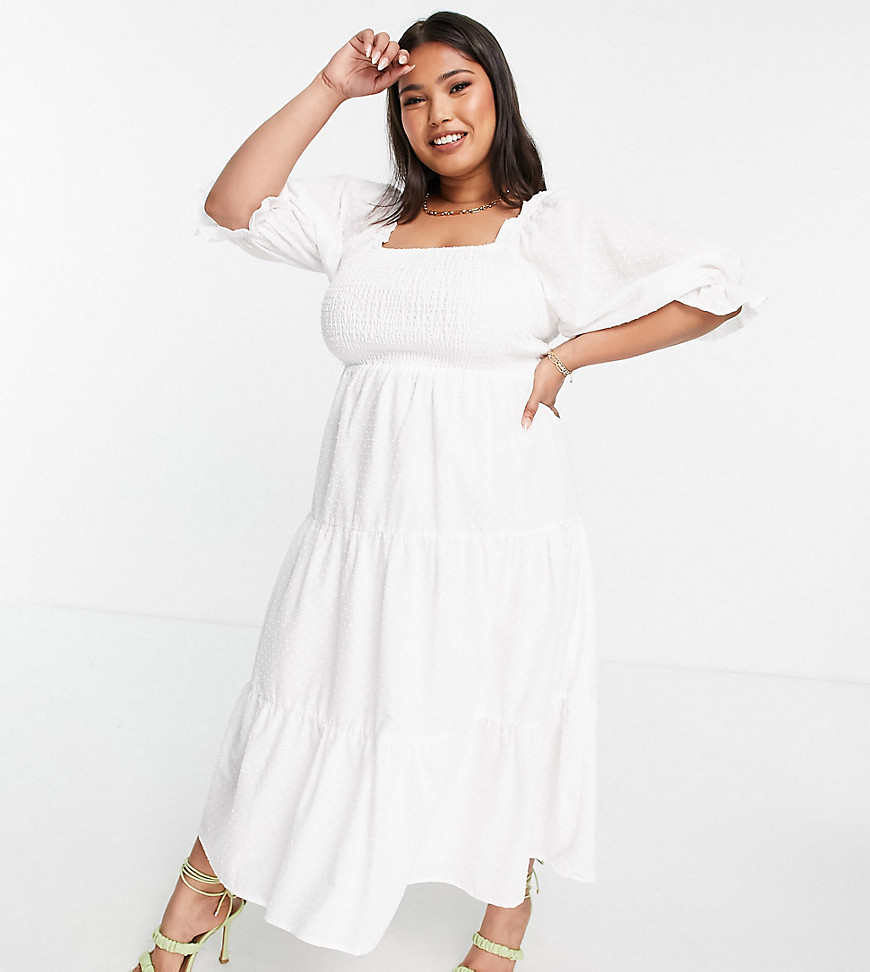 Plus-size dress by In The Style Collaboration with Stacey Solomon Square neck Shirred stretch bodice Tie back Regular fit