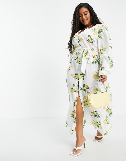 Lemon print clearance plus size dress