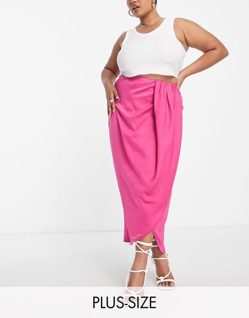 In The Style Plus x Terrie McEvoy frill wrap detail midi skirt in pink