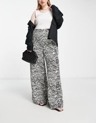 Plus Zebra Print High Waist Wide Leg Pants