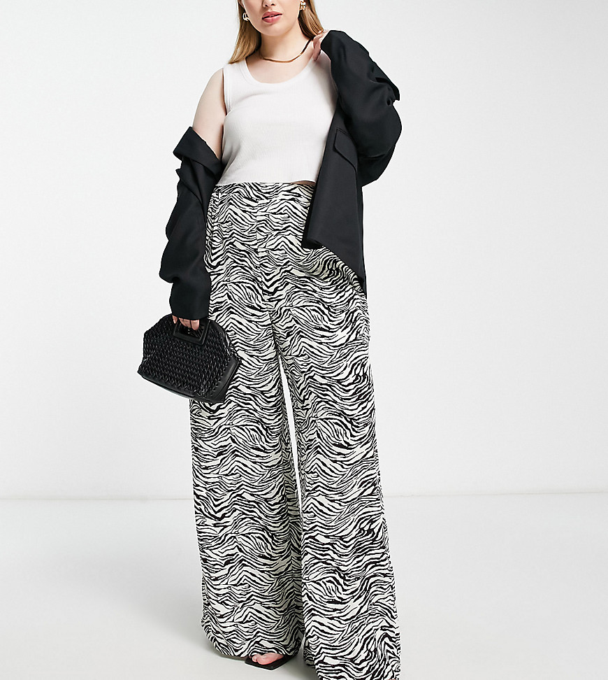 In The Style Plus x Yasmin Devonport exclusive wide leg trouser in zebra print-Multi