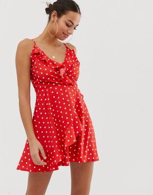 red polka dot frill dress