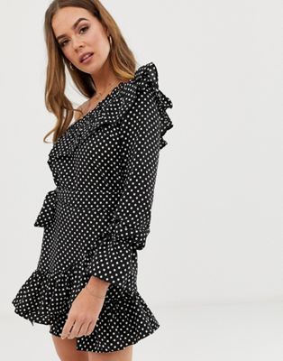 polka dot one shoulder dress