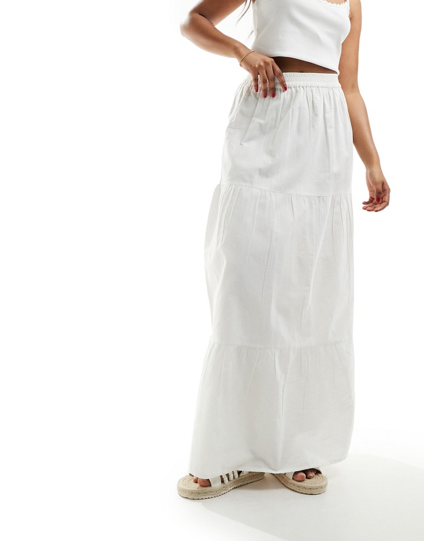 In The Style poplin tiered maxi skirt in white