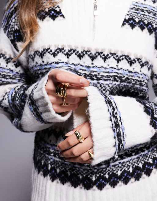 In The Style - Pull en maille à col zippé avec imprimé jacquard - Crème, 4 de 4