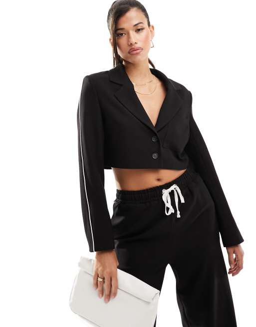 In The Style - Rechte cropped blazer met zijstreep in zwart, deel van co-ord set