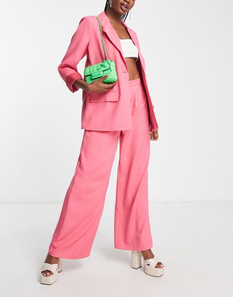 In The Style exclusive velvet wide leg pants in pink - part of a set