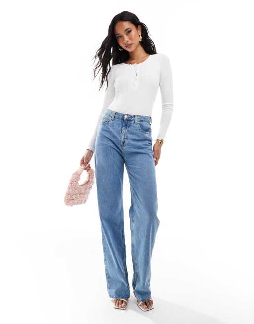 In The Style ribbed button detail round neck body in ecru, 4 of 4